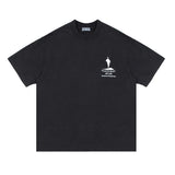 Flat lay of black running club vintage graphic t-shirt.