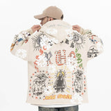 Model wearing back view of saint fleece street graffiti graphic hoodie.