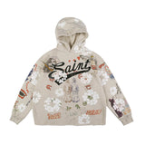 Flat lay of saint fleece street graffiti graphic hoodie.