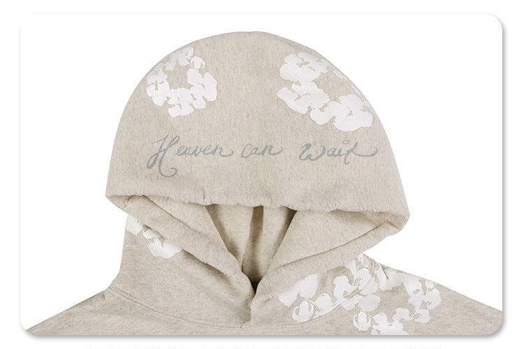 Close-up of hat detail on saint fleece street graffiti graphic hoodie.