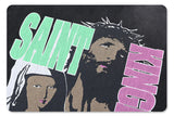 Close-up of the vintage graphic print on Saint Michael Kingdom T-Shirt.