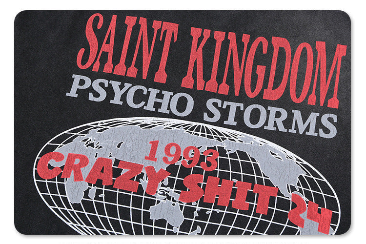 Back design detail of saint michael kingdom black vintage graphic t-shirt.