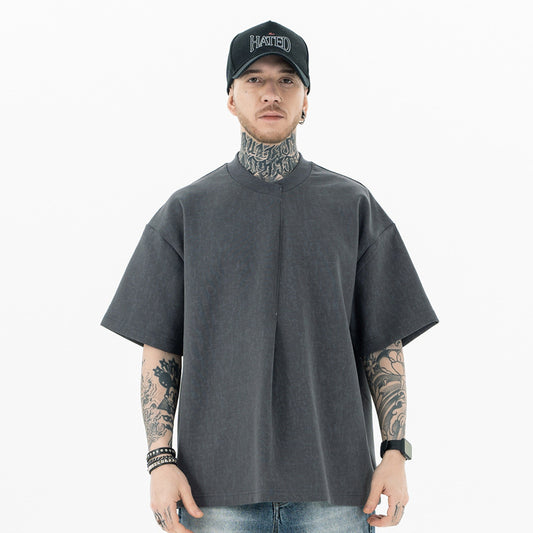 Model wearing front view snowflake vintage 100% cotton solid color t-shirt.