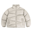 Flat lay of solid color oversized stand collar zipper padded jacket.