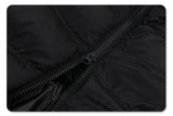 Zipper detail of solid color oversized stand collar zipper padded jacket.