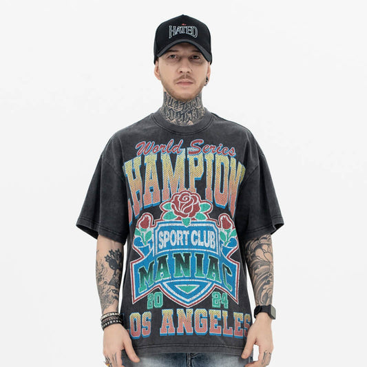 Model wearing Sport Club Champions Graphic T-Shirt front view