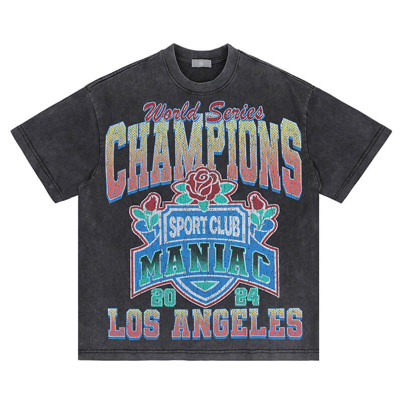 Flat lay of Sport Club Champions Graphic T-Shirt with vintage wash