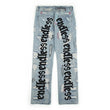 Straight-Leg Street Vintage Washed Embroidered Ripped Design Jeans