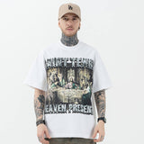 Front view of "The Last Supper" Graphic Christian T-Shirt worn by a model