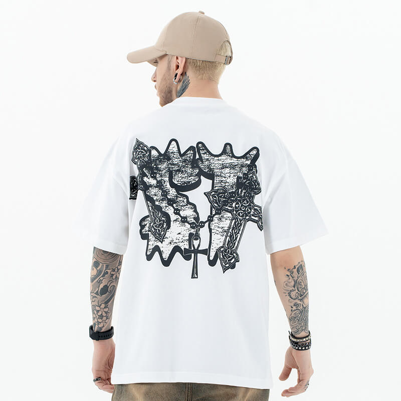 Back view of "The Last Supper" Graphic Christian T-Shirt worn by a model