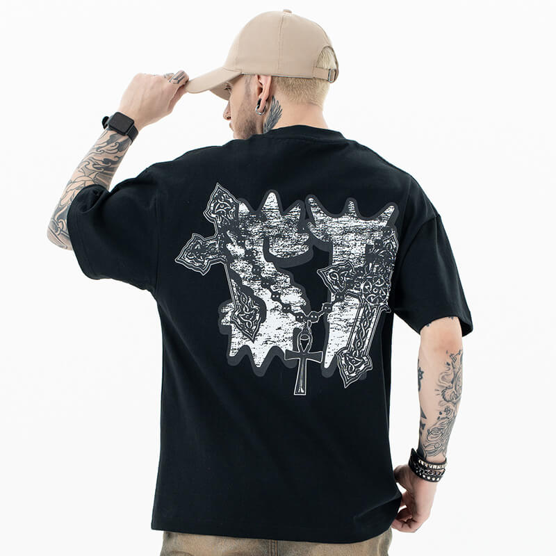 Back view of "The Last Supper" Graphic Christian T-Shirt worn by a model