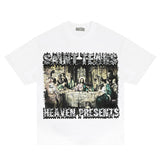 Flat lay of "The Last Supper" Graphic Christian T-Shirt showing design and fabric