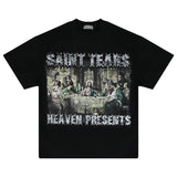 Flat lay of "The Last Supper" Graphic Christian T-Shirt showing design and fabric