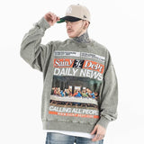 Model wearing the last supper vintage wash graphic sweatshirt front view.
