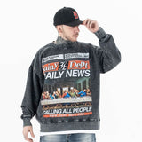 Model wearing the last supper vintage wash graphic sweatshirt front view.