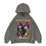 Flat lay of travis scott vintage washed rap street graphic hoodie.