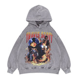 Flat lay of travis scott vintage washed rap street graphic hoodie.