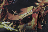 Front graphic detail of travis scott vintage washed rap street graphic hoodie.