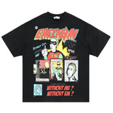 Black Vintage Comic Style Graphic T-shirt laid flat full display