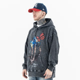 Vintage Cotton Black Graphic Hoodie - Model Wearing - Side View