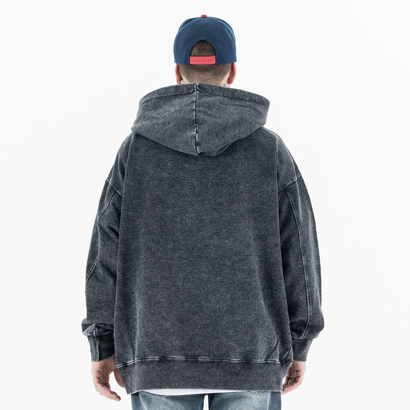 Vintage Cotton Black Graphic Hoodie - Model Wearing - Back View