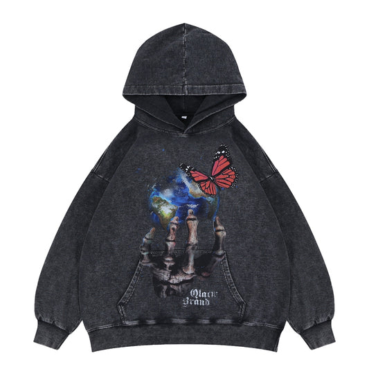 Vintage Cotton Black Graphic Hoodie - Flat Lay
