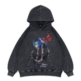 Vintage Cotton Black Graphic Hoodie - Flat Lay