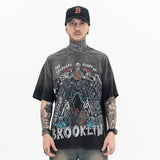 Model wearing Vintage Fun Black Basketball Graphic T-Shirt, front view.