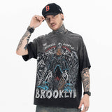 Model wearing Vintage Fun Black Basketball Graphic T-Shirt, front view.