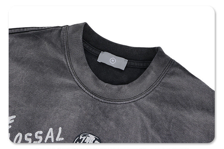 Close-up of collar detail on Vintage Fun Black Basketball Graphic T-Shirt.