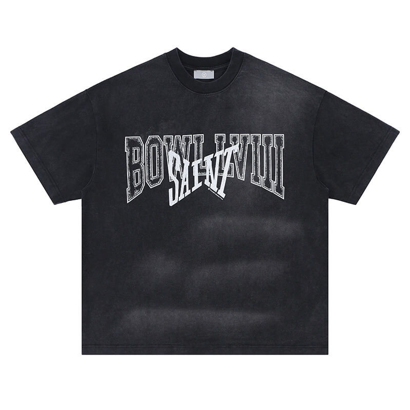 Vintage Letter Black Graphic T-Shirt flat lay view.