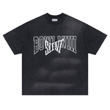 Vintage Letter Black Graphic T-Shirt flat lay view.