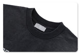 Close-up of collar detail on Vintage Letter Black Graphic T-Shirt.