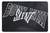 Close-up of front graphic print on Vintage Letter Black Graphic T-Shirt.