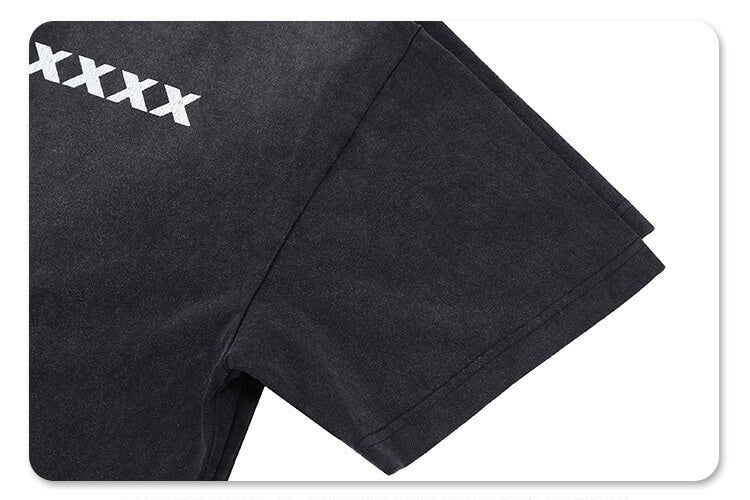 Close-up of sleeve detail on Vintage Letter Black Graphic T-Shirt.