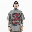 Front view of model wearing vintage letter graphic t-shirt.