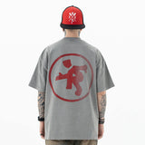 Front view of model wearing vintage letter graphic t-shirt.