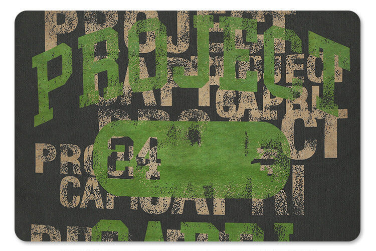 Close-up of graphic print on vintage letter graphic t-shirt.