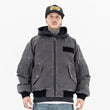 Model wearing front view vintage ma1 bomber padded jacket.