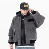Model wearing front view vintage ma1 bomber padded jacket.
