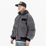 Model wearing side view vintage ma1 bomber padded jacket.