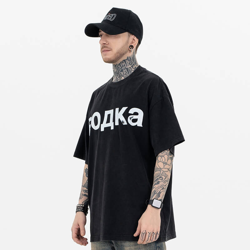 Vintage Minimal Letter Vodka Graphic T-Shirt
