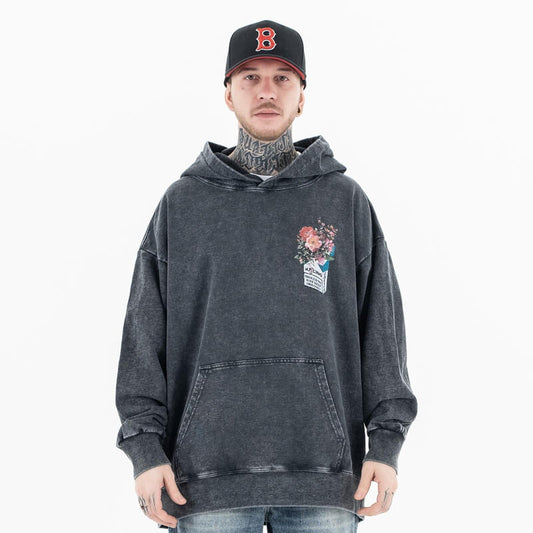 Vintage Simple Pattern Cotton Hoodie - Model Wearing - Front View