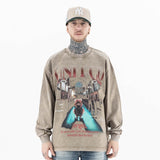 Olive green vintage wash bear alphabet long sleeve graphic t-shirt worn by model front view.