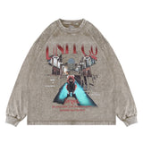 Vintage Wash Bear Alphabet Long Sleeve Graphic T-Shirt