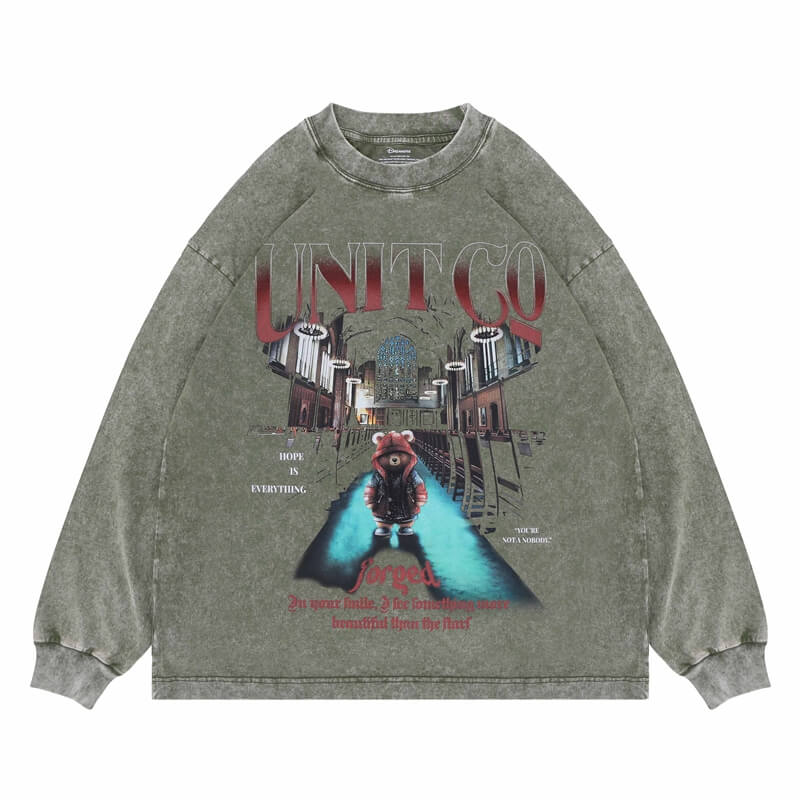 Vintage Wash Bear Alphabet Long Sleeve Graphic T-Shirt