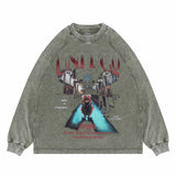 Vintage Wash Bear Alphabet Long Sleeve Graphic T-Shirt
