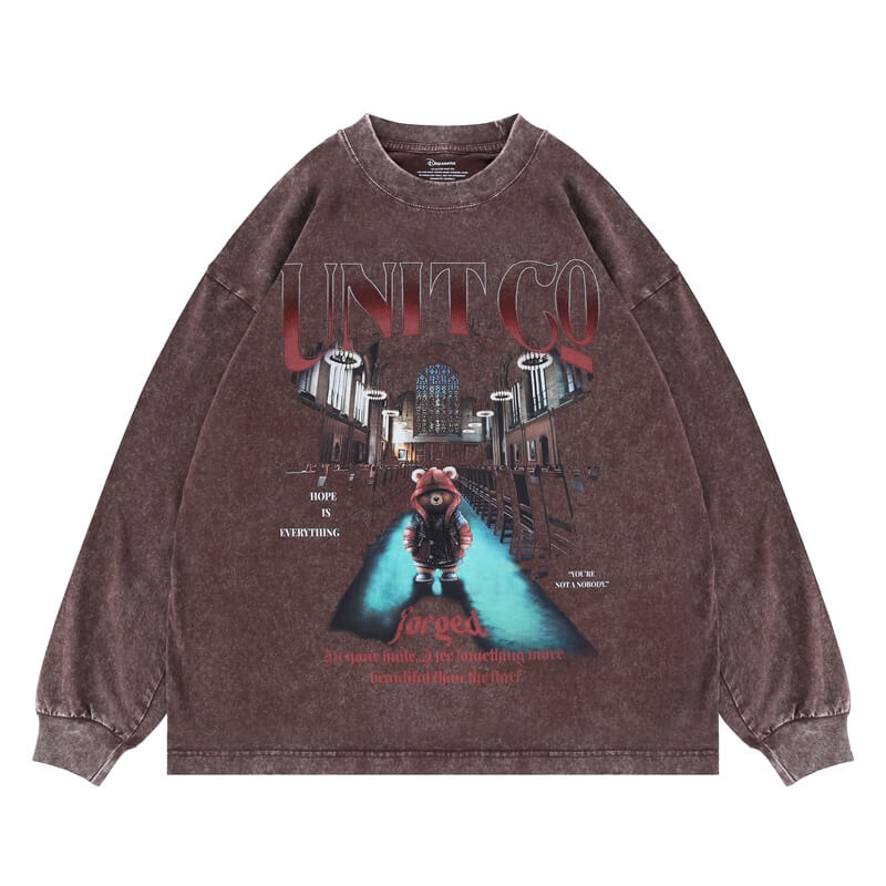 Vintage Wash Bear Alphabet Long Sleeve Graphic T-Shirt