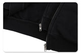 Close-up of double zipper details on vintage wash cardigan graphic hoodie.