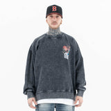 Vintage Wash Crew Neck Flower Graphic Sweatshirt - Model Wearing - Front View